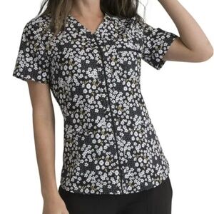 Elle Prints Scrubs Top for Women V-Neck Femme Fleurs